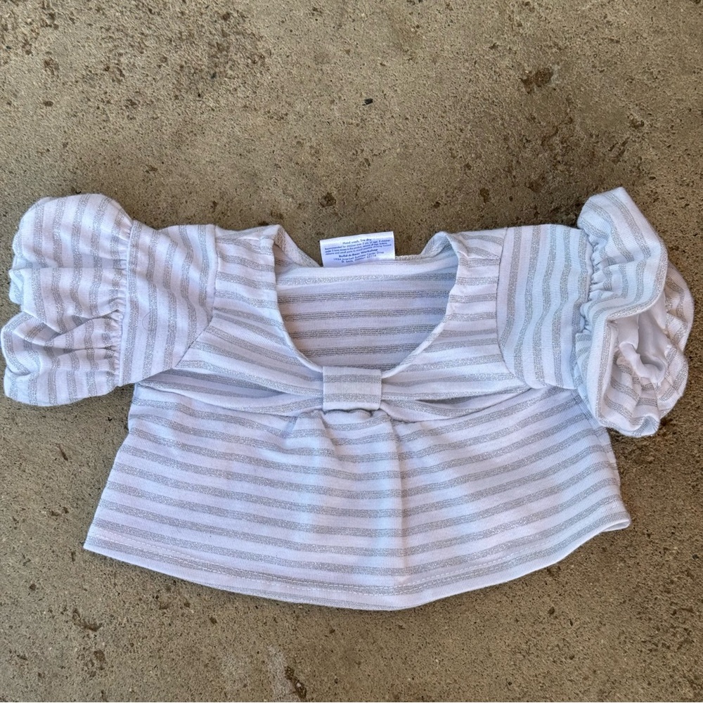 Build-A-Bear White and Silver Puff Sleeve Blouse